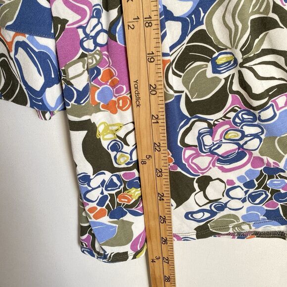 Pure Essence Top Women XL Multicolor Floral Abstract Tie Hem 3/4 Sleeve Stretch - Picture 5 of 8